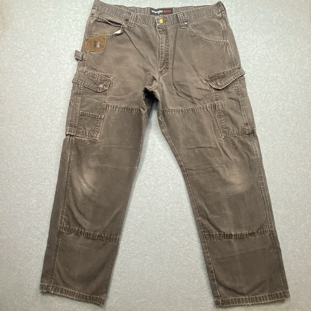 Wrangler Riggs Brown Cargo Pants Men's 38x32 Ripstop Ranger Workwear Distressed